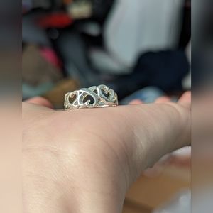 SOLD Vtg Hand-Made Sterling Silver Abstract Hearts Ring Size 8